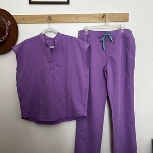 Figs Lavender Scrub Set with Teal Draw String